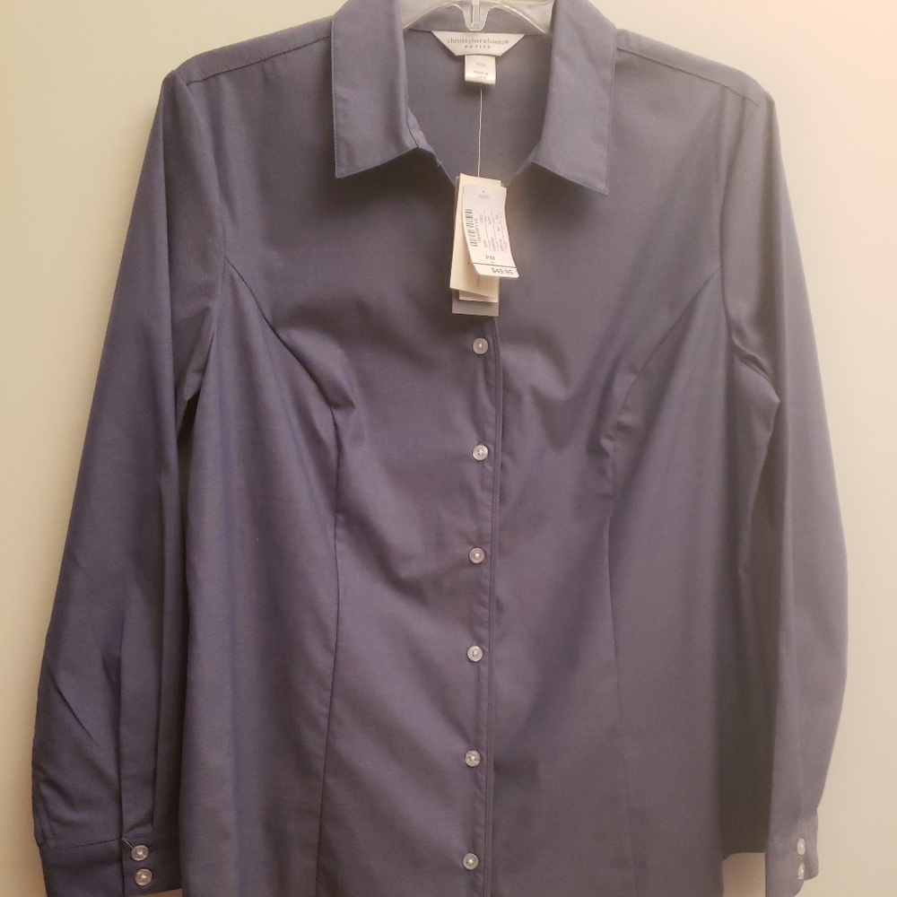 NWT Christopher & Banks Blue Button down Shirt PM